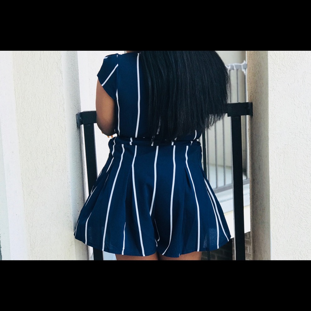 Blue and white striped romper